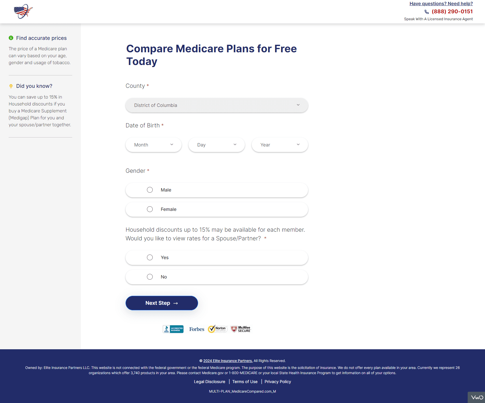Original quote funnel with email on the final step